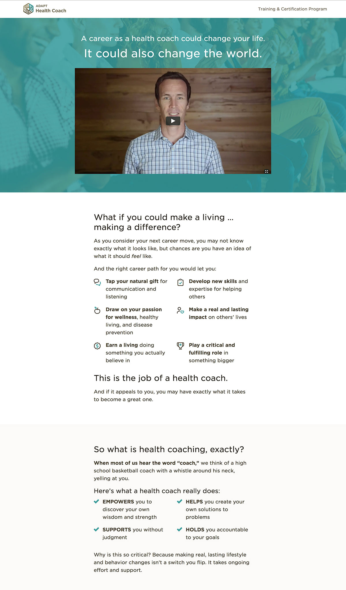 Sample snippet from ADAPT Health Coach Training sales page